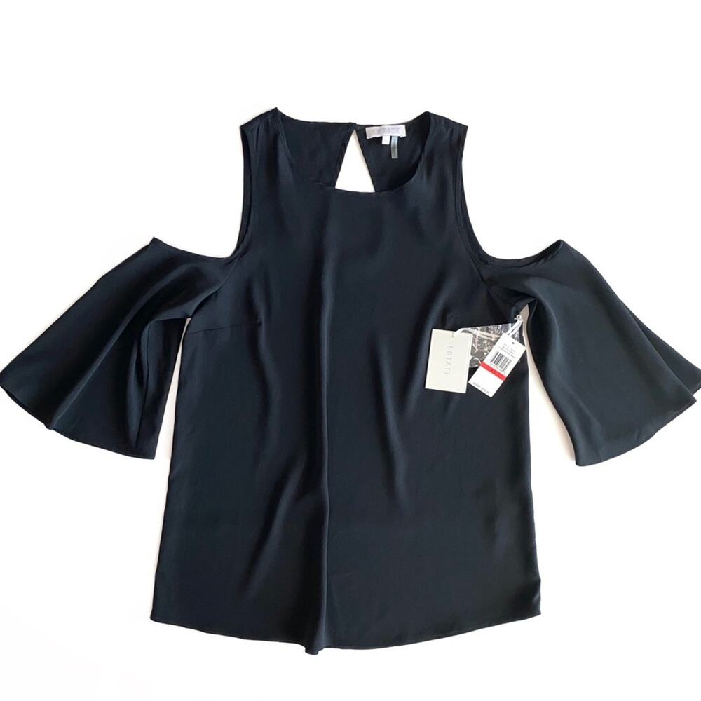 NWT 1. State Black Cold Shoulder Match Point Blouse Size XS